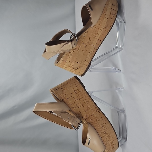 Coach Becka Tan Leather Platform Beachwood Cork Wedge Sandals Sz 7 - Picture 5 of 12